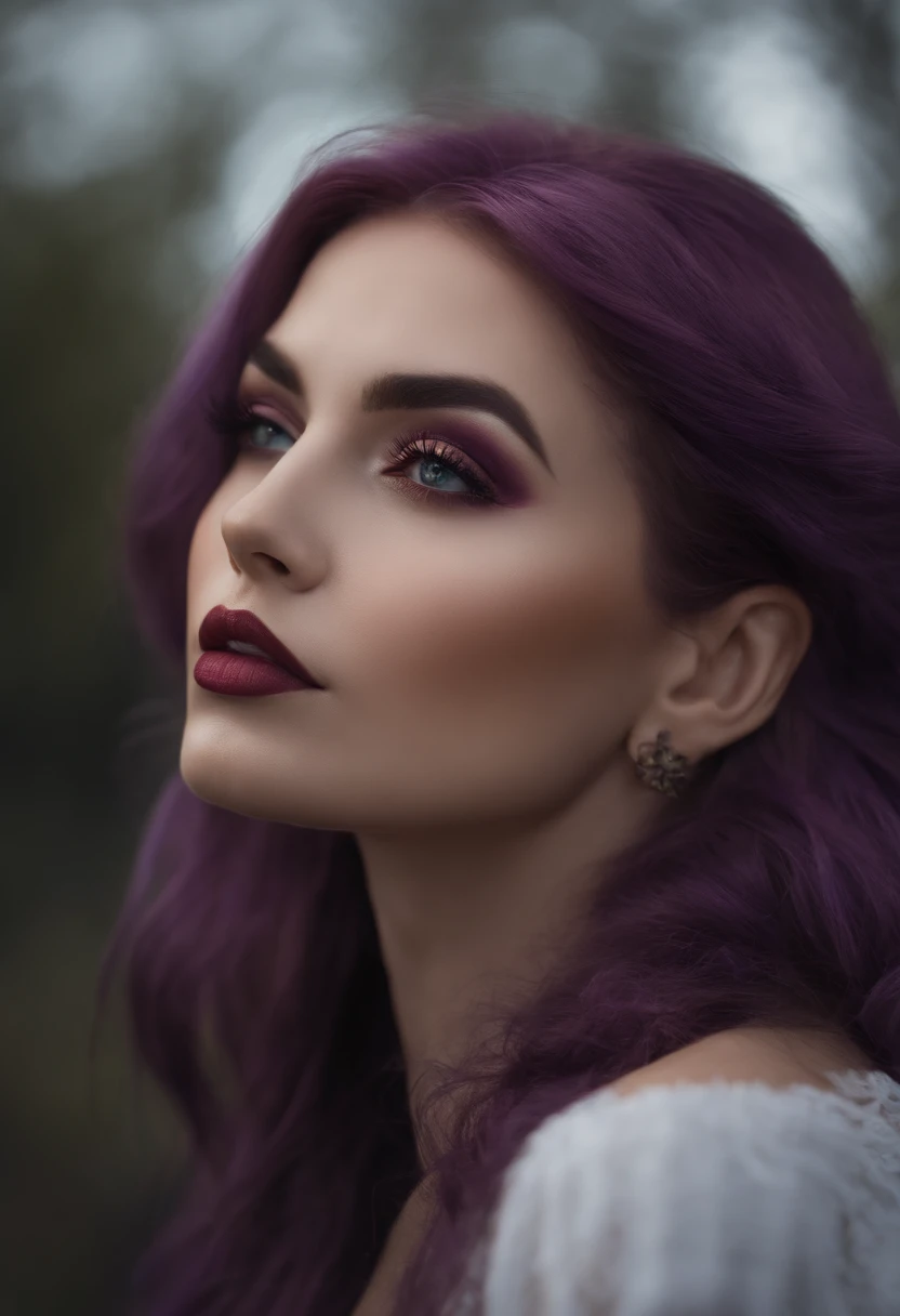 (best quality,32k,16k,8k,4k,super fine face:1.2,highres:1.2),small mouth, lip biting makeup, effeminate, purple hair, purple eyes, ultra-detailed, perfect, portrait