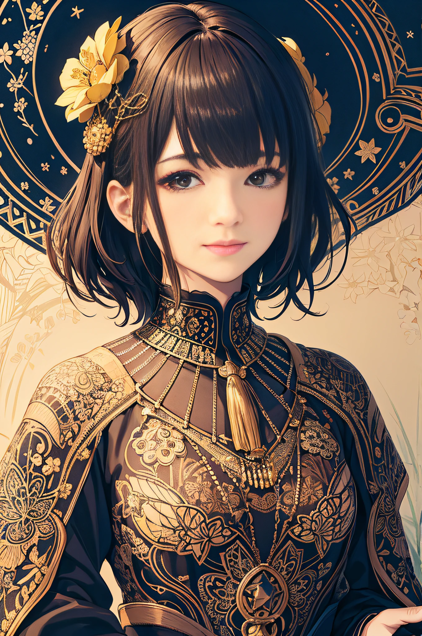 (masterpiece, top quality, best quality, official art, beautiful and aesthetic: 1.2), (1girl: 1.3), very detailed, (fractal art: 1.1), (color: 1.1) (flowers: 1.3), (by Yuko Higuchi:1.4), Higuchi Yuko,(by Yoh:1.2),(lineart),line drawing,pen drawing,zentangle,(tattoo pattern:1.2),(Intricate lines),(masterpiece),(best quality:1.1), (ultra-detailed),best illustration,finely detail,hand drawn high quality,High contrast,(clean lines:1.3),ligne claire,(Portrait),(extremely close-up:1.1),1 girl,solo,A girl is surrounded by colorful mushrooms,(Intricate details:1.3),(detailed background:1.2),(colored background:1.1),sketch,Intricate details,High Resolution, alluring smile, space opera, garden, stars