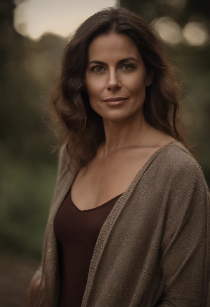 There is a woman with brown hair, de costa para a foto, com cabelos pretos, mulher de 52 anos do Brasil, deprimida, com problema pessoais
