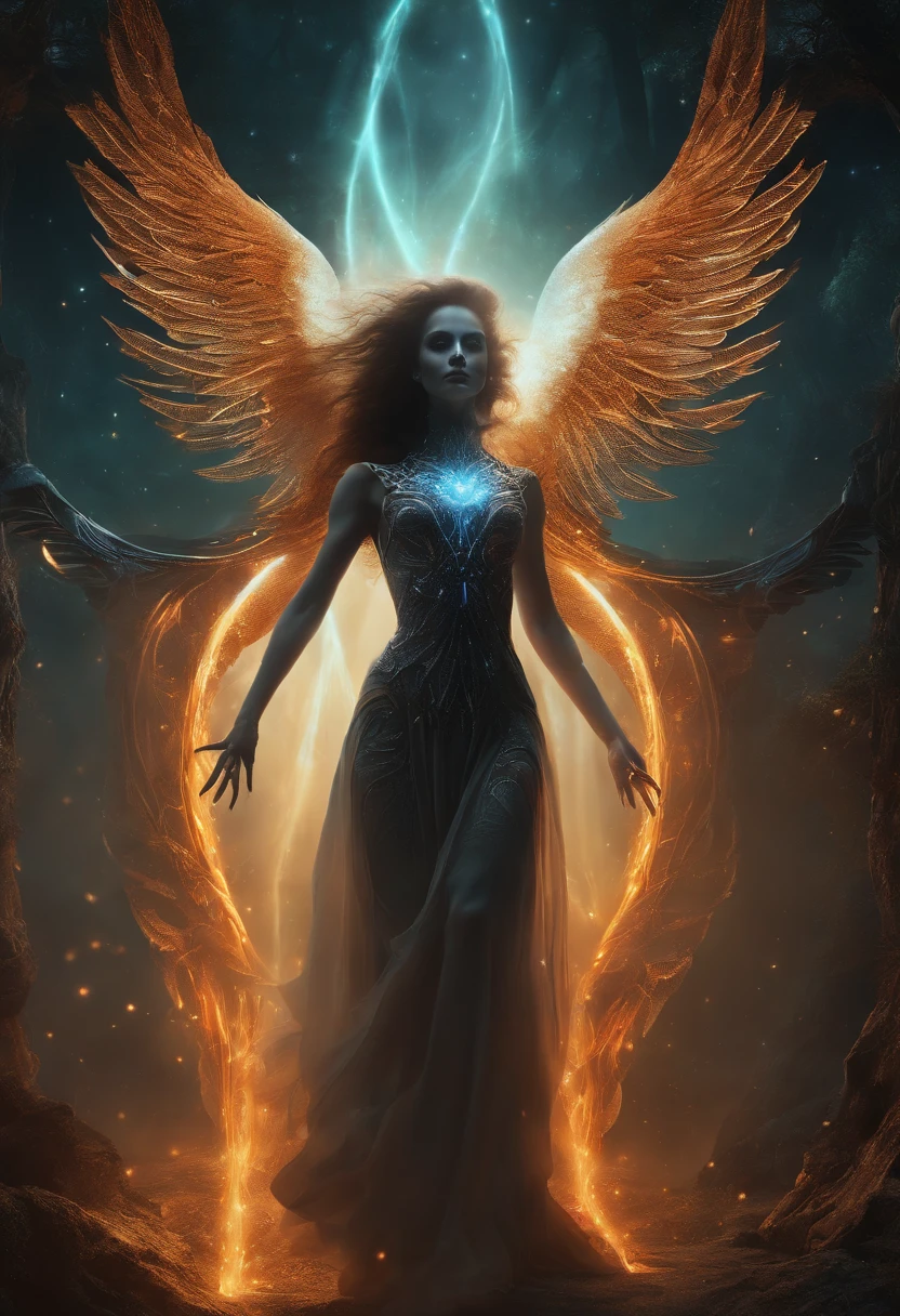 Cosmic Fallen Angel, glowing light eyes, Biomechanical, eerie, Creepy, nightmarish, Very bright colors, Light particles, with light glowing, Mshiff, wallpaper art, UHD wallpaper

Stable Diffusion prompt: Cosmic Fallen Angel with Glowing Light Eyes in Biomechanical Environment

Tags: cosmic fallen angel, glowing light eyes, biomechanical, eerie, creepy, nightmarish, very bright colors, light particles, light glowing, Mshiff, wallpaper art, UHD wallpaper

Explanation:
- Cosmic Fallen Angel: The central subject of the artwork is a fallen angel with cosmic elements. It represents a divine being that has fallen to the mortal realm, exuding an otherworldly presence.
- Glowing Light Eyes: The fallen angel possesses ethereal light eyes that emit a radiant glow, captivating viewers with their unearthly beauty and intensity.
- Biomechanical: The environment surrounding the fallen angel is a blend of organic and mechanical elements. It combines natural aesthetics with intricate machinery, creating a surreal and captivating atmosphere.
- Eerie, Creepy, Nightmarish: The overall mood of the artwork is eerie, creepy, and nightmarish, evoking a sense of unease and curiosity in the viewer. It explores the darker aspects of the imagination, making the art intriguing and haunting.
- Very Bright Colors: The artwork employs vibrant and intense colors, creating a visually striking composition. The use of vivid hues enhances the cosmic and supernatural elements, adding depth and intensity to the overall image.
- Light Particles, Light Glowing: The artwork incorporates the portrayal of light particles and glowing effects. This adds a dynamic and ethereal quality to the piece, heightening the atmospheric ambiance and creating a sense of movement.
- Mshiff: The style of the artwork is inspired by the unique visual aesthetic of Mshiff, characterized by intricate details, mesmerizing patterns, and an interplay of light and shadow. It adds a distinct and captivating visual texture to the artwor