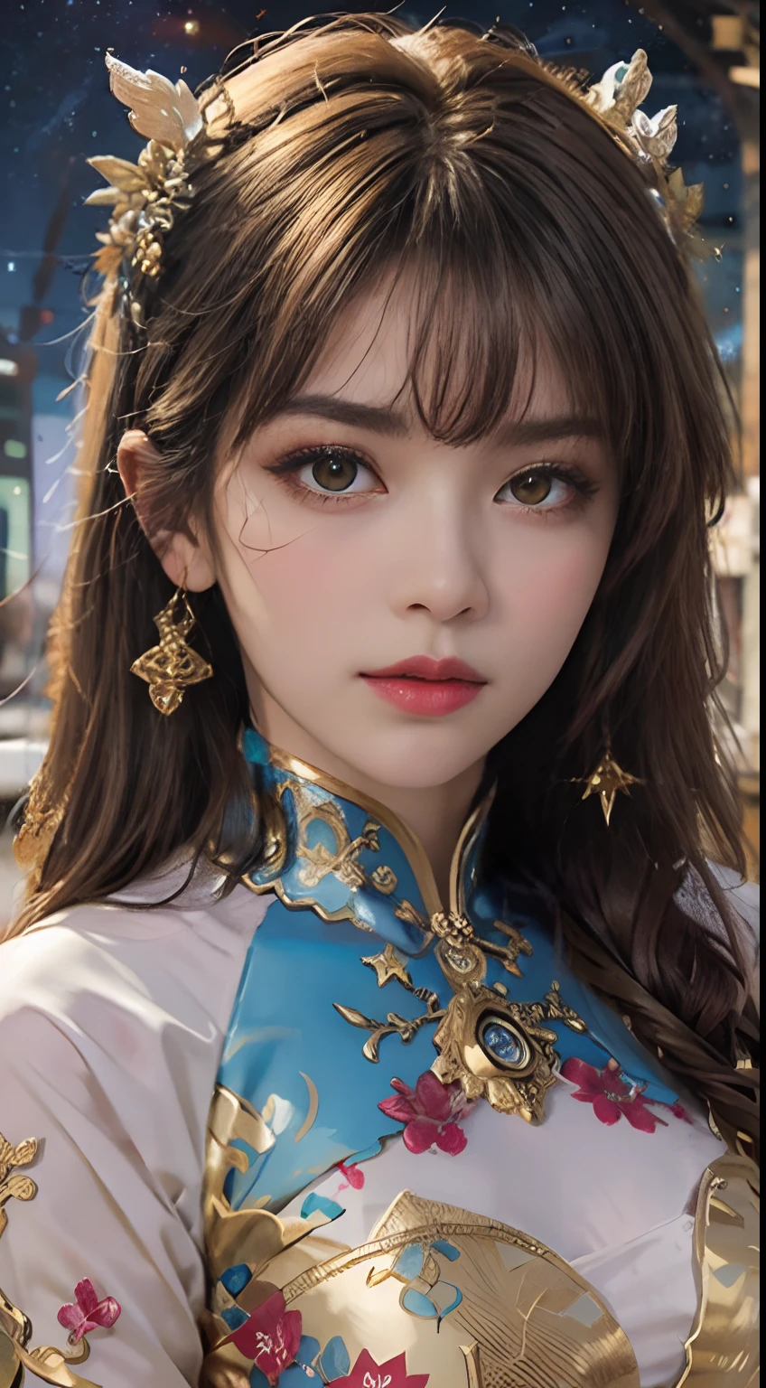 Brown hair girl and blue and white dragon