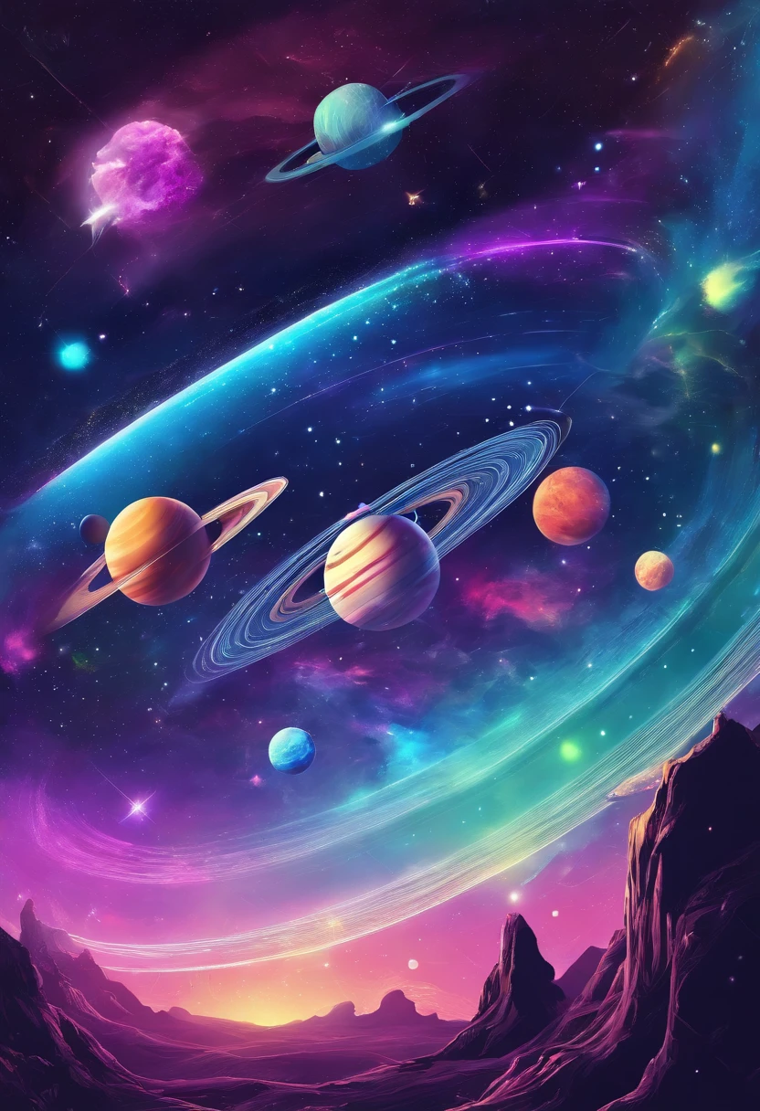 A painting of planets and stars in the sky - SeaArt AI