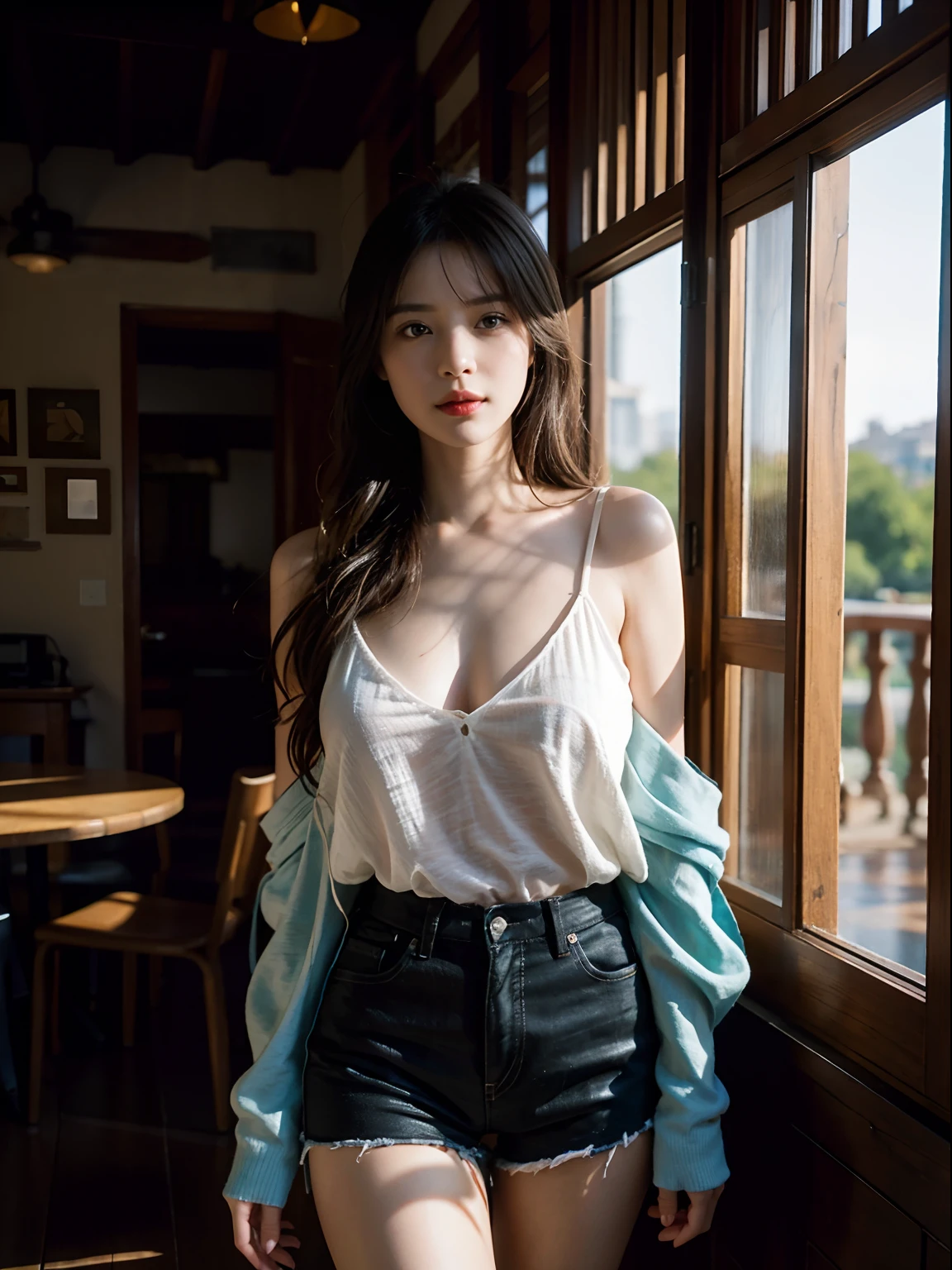 Beautiful mature college girl,Deep V shorts,Marvelous Mediterranean scene,Photoreality,photore,tmasterpiece,hentail realism,hentail realism,Photoreality,hight contrast,The photorealistic digital art trend is detailed and realistic in Artstation 8k HD HD, skin textures, ultra - detailed, realistic skin textures, armature, best qualtiy, 超高分辨率, 真实感,A detailed, RAW photogr, Sharp, author:Lee Jeffries Nikon D850 Film Stock Photo 4 Kodaport 400 Camera F1.6 shots, Rich colors, Ultra-realistic realistic textures, Dramatic lighting, unrealengine artstation cinestill 800 trends,