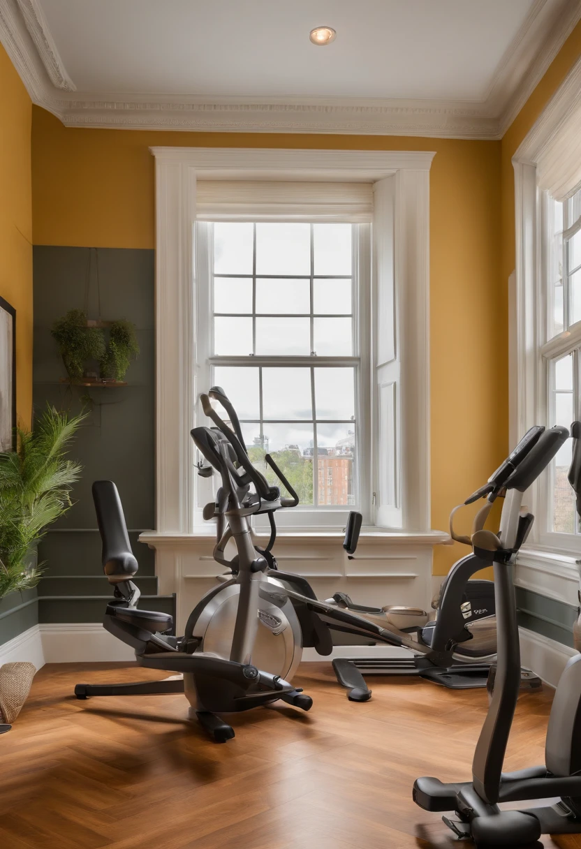 Elegant space,Bright,European style wainscoting,There is a variety of fitness equipment,River view from the window