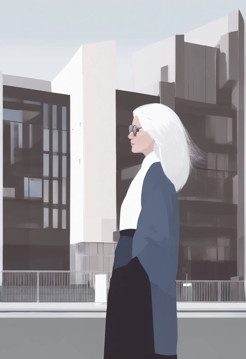 There's a woman with white hair, mulher de 50 anos, triste