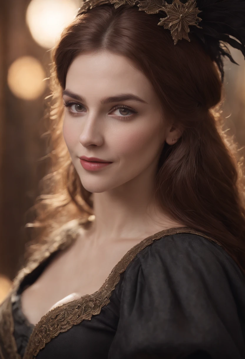 A beautiful witch portrait,in her shop greeting customers with a warm smile,fantasy, global illumination, backlighting, bloom, ((cold light)), sharp focus, photo realistic, detailed skin, background out of focus, cinematic composition , ultra-detailed, realistic , hyper-realistic , volumetric lighting, 8k, trending on artstation