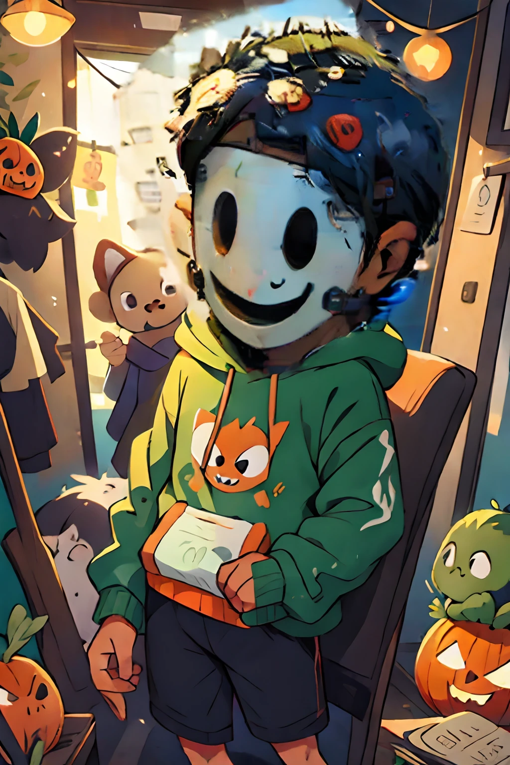 A hood and a halloween mask