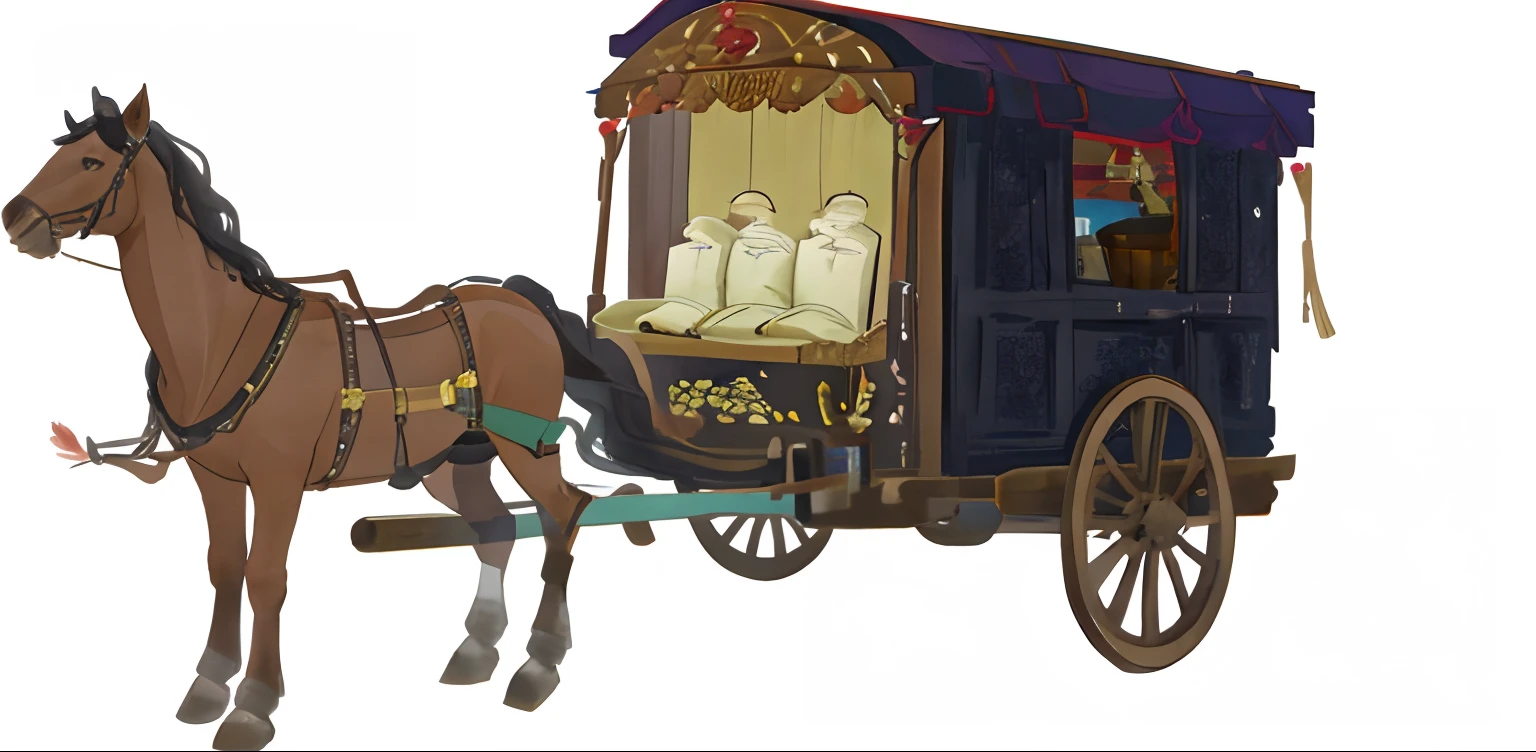 Ancient horse-drawn carriages were filled with goods