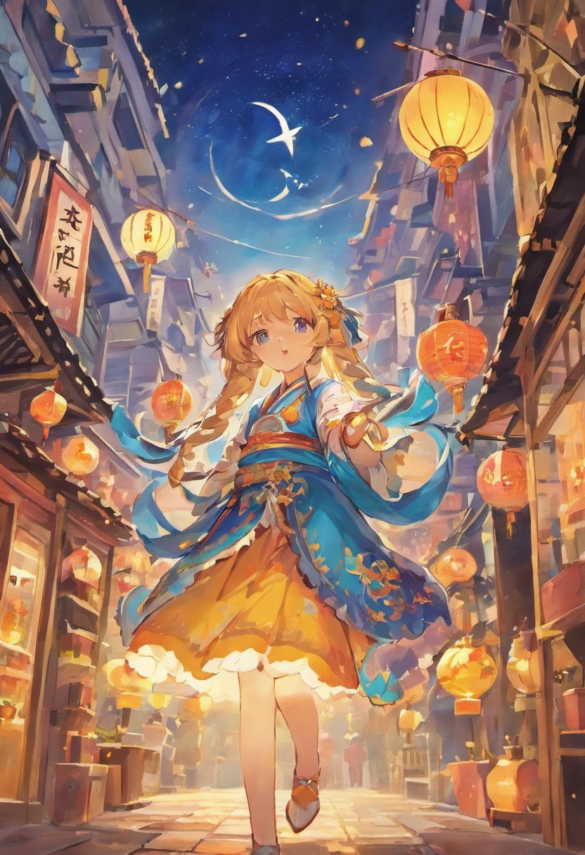 Mid-Autumn Festival、((No Man)),Moon、themoon、Star of the Sun、Mooncake stalls、Concert、band、fire works、UAVs、environment friendly、tradit、celebrating、enviroment、The villagers、Plaza、Bamboo lanterns、the night、celebrating、Artistically、device、decor、castoff、save、resource,high definition resolution