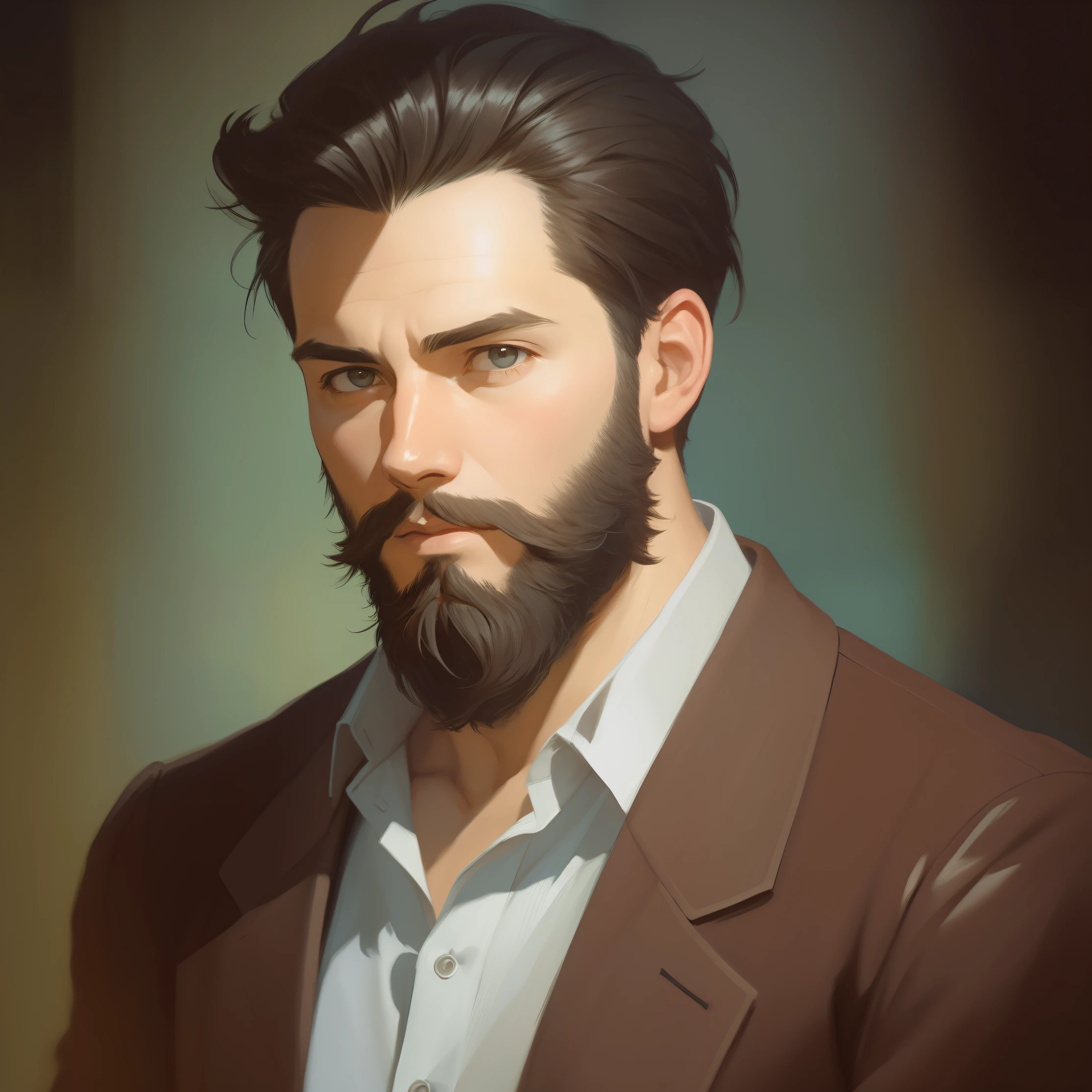 Young 30-year-old boy, short beard, majestic professional oil painting by Ed Blinkey, Atey Ghailan, Studio Ghibli, by Jeremy Mann, Greg Manchess, Antonio Moro, trend in ArtStation, trend in CGSociety, Intricate, High Detail, sharp focus, dramatic, photorealistic painting art by Midjourney and Greg Rutkowski
