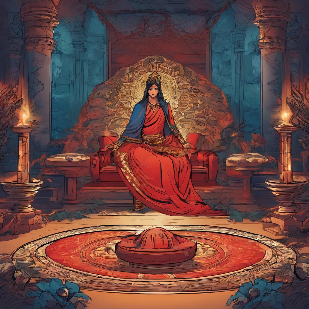 Un artefacto antiguo, enigmatic and powerful, conocido como "El Ojo de la Oscuridad", se encuentra en el centro de la imagen. Rest on an ancient stone pedestal in a gloomy and mysterious room. The artifact is carved in a darkness, Reluciente material desconocido., and its surface is adorned with sparkling gems that glow in shades of red and deep blue....