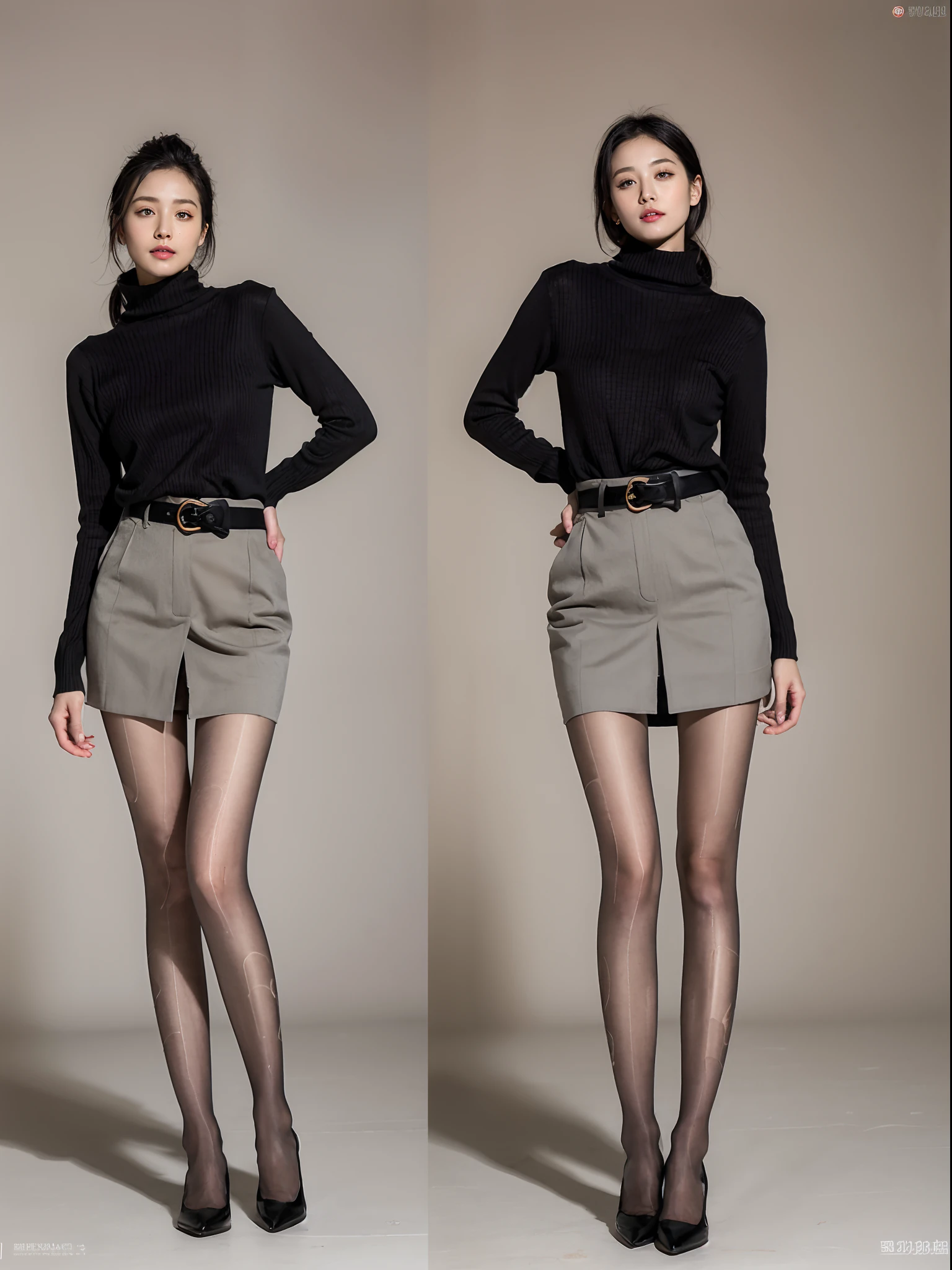 (RAW photo:1.2), (Photorealistic:1.4),Beautiful detailed woman,very detailed eyes and faces, A detailed eye, ultra - detailed, A high resolution, The is very detailed,best qualtiy,illustratio,unified,8k 壁纸,tmasterpiece,best qualtiy,one-girl,full bodyesbian,Stand in a casual position,Wear a black turtleneck sweater underneath,Wear a skirt on the lower body,Wear a long coat,Belt,Carry a shoulder bag,high-heels,Delicate lady,Fashionab,full bodyesbian,Casual pose