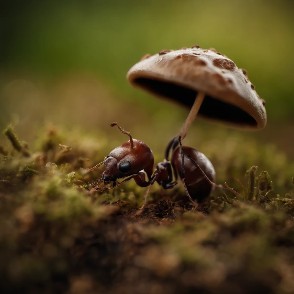 an ant in the mushroom