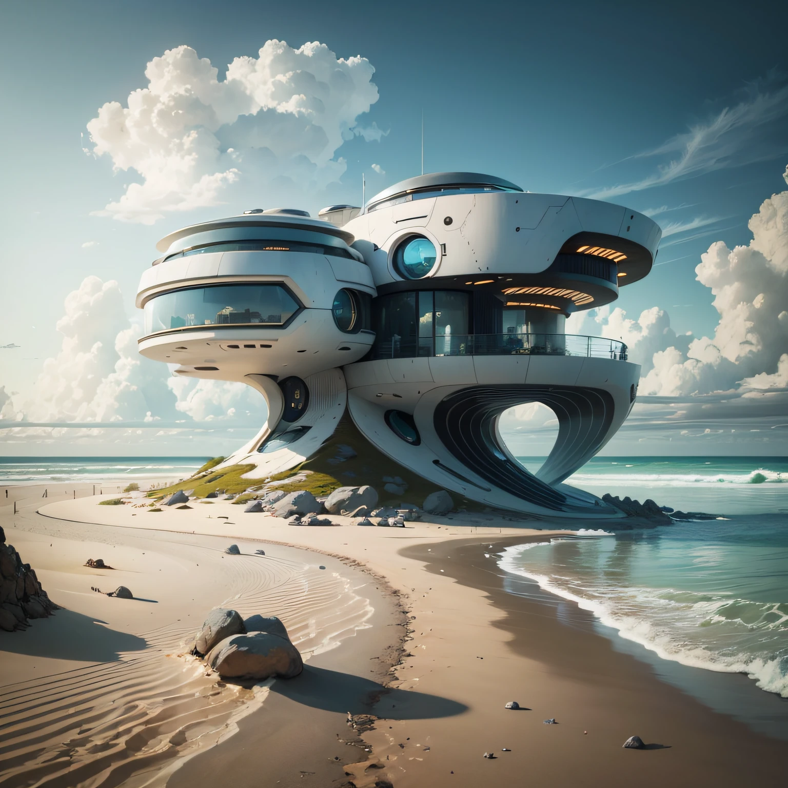 A futuristic house on the edge of the beach