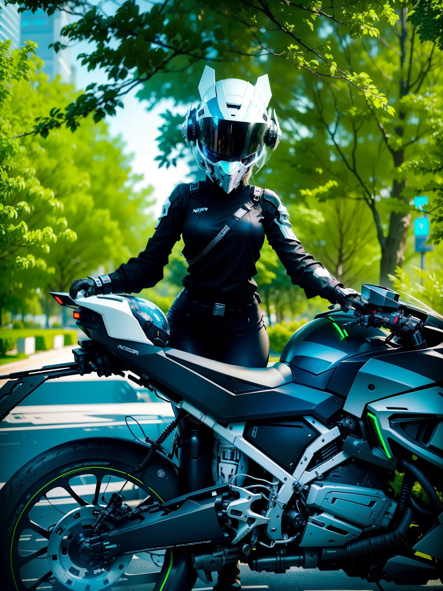 Sexy cyberpunk female knight,Black mech costume,Sophisticated white tech helmet,Nousr, Biomechanicals, MSHN Robot Woman,High-tech helmet,hyper realisitc, Steel, Complex design, insanely details, finely detailled, Extremely clear lines, cinmatic lighting, photograph realistic, A detailed masterpiece