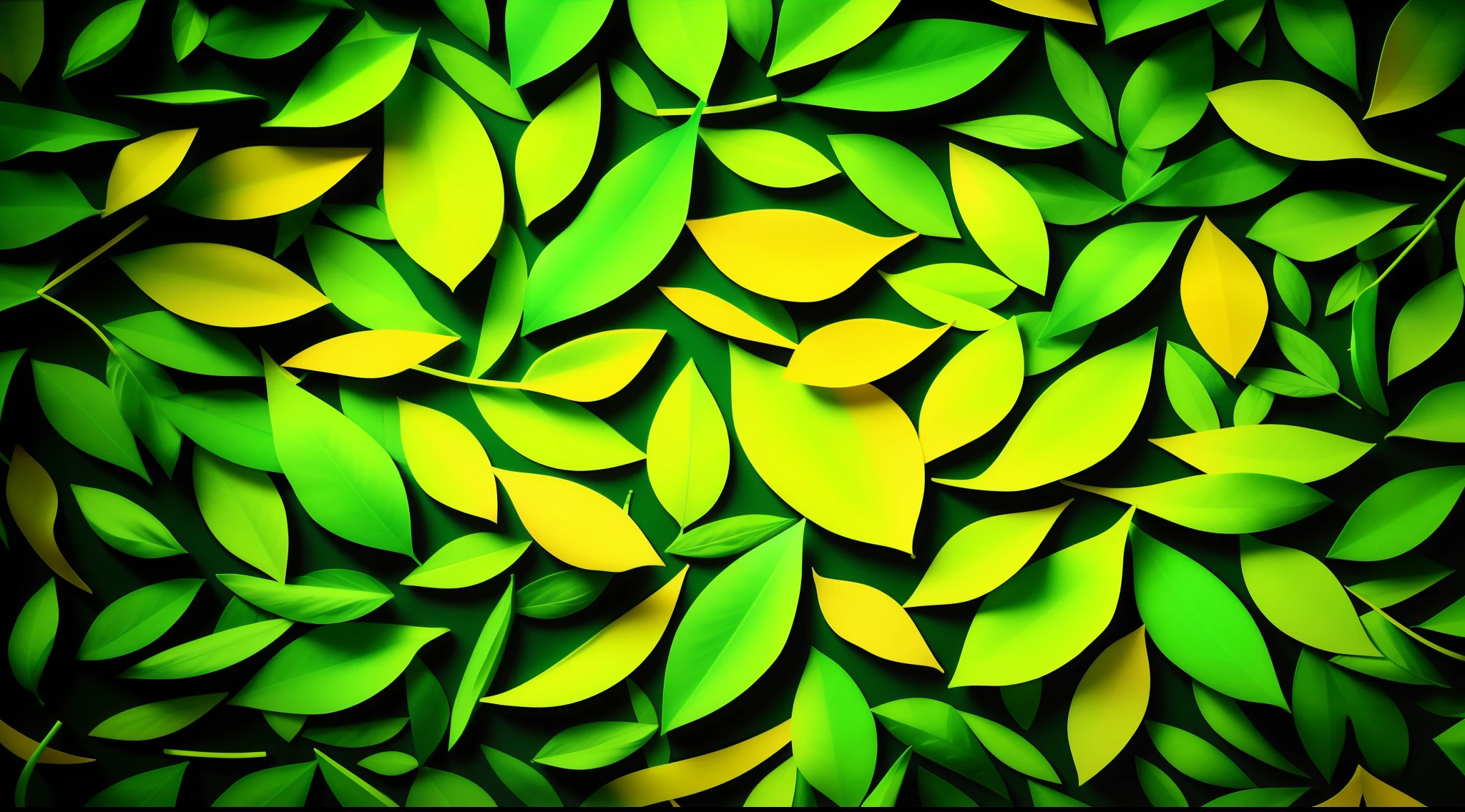 Creative fluorescent color layout made of tropical leaves. Flat lay neon colors. Nature concept
