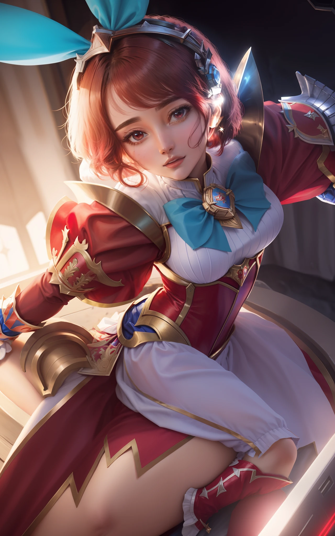 a close up of a woman in a red and blue outfit, orianna, portrait knights of zodiac girl,