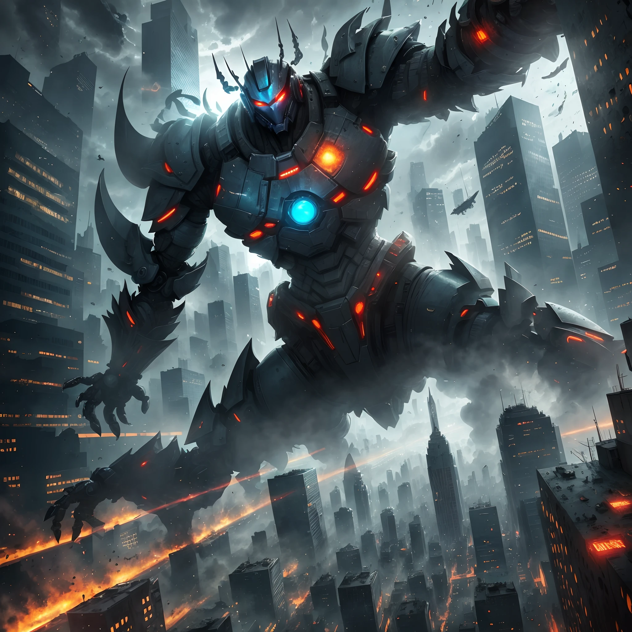 (masterpiece. official art. 8k. best quality. detailed full body. full body.)
(situation 1 : dominating LUCARIO. focus GIANT mechanical Muscular LUCARIO is trampling the CITY. macro. stomp. Low-angle perspective. emphasizing the immense size. The perspective is from below, emphasizing the sheer majesty and power of the Giant. giant art. He is much bigger than a skyscraper. Giga Giants. micro soccer field. looking down. foot focus, (soles:1.2))
(situation 2 :smoke and flames rising from the destruction in the city)
(Additional details 1: wearing a full-face helmet. helmet is jet black. The color of NANOSUIT is jet black. high-tech bio-mecha armor. real texture material. whole body shines like metal. Wearing cyberpunk mecha. emphasizes the muscles. suit fully made of metal. intricate armor. Robotic suit. suit fully made of metal. NANOSUIT with the same design as LUCARIO.). (Lucario has 5 toes.)
(Additional details 2: (Detailed head. Detailed Body. Detailed abs. gigantic muscles. HYPER MUSCLES. Gigachad Muscular. big muscle. pecs. triceps. traps. unusually developed muscular body. body full of huge muscles. showing off muscles. pectorales enormes. Exaggeratedly huge muscles. huge muscles. long legs.).
(Additional details 3: nj5furry, Spread wings. It has wings. black have big wings. The claws are sharp. Sharp teeth.5 toes.).
