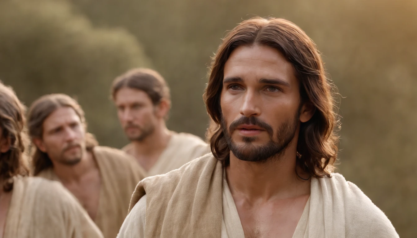 scene from the movie Jesus Christ The Passion of Christ The Resurrection in Paradise in Heaven, Detailed Face, Detailed Body, (Masterpiece: 1.5) (Photorealistic: 1.5) (Bokeh) (Best quality) (In the sky) (Intricate details) (8k) (HDR) (Gradient movie) (Canon D5) (Cinematic lighting) (Sharp focus) (Cinematics)