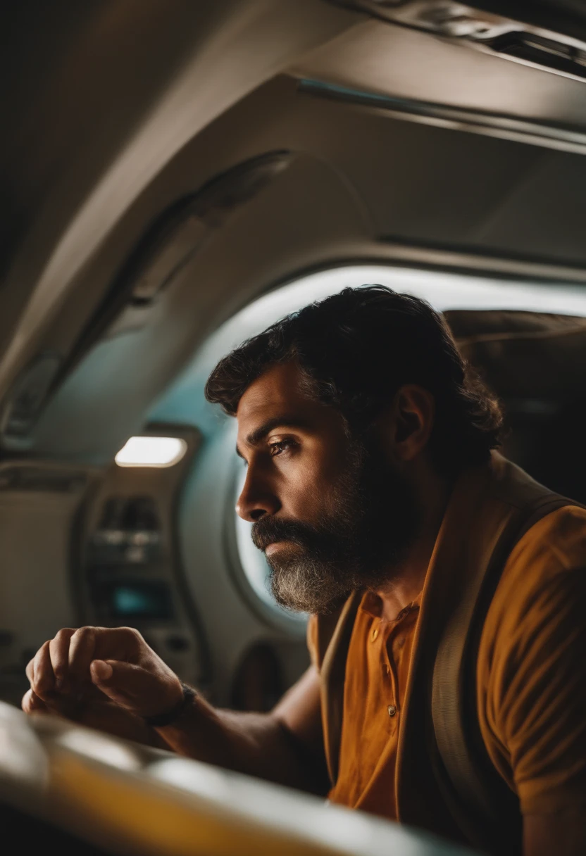 um homem observando pela janela de um aviao, um hominideo sentado na asa
