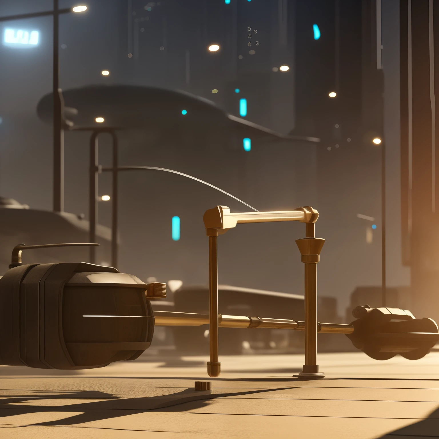 a lever faucet abandoned on the ground in a space cyberpunk moebius style environment