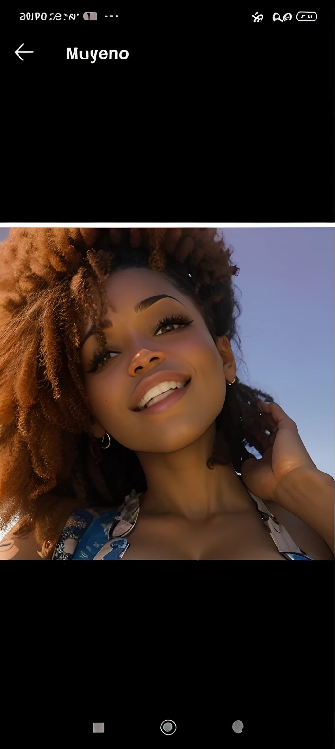 (selfie shot, from above:1.5), (half body portrait:1.4), (from behind:1.05), RAW uhd portrait photo of a 21-year-old brazilian ebony woman wearing small untied bikini with colorful floral pattern, (flawless face), cute face, chubby face, sunburnt ebony skin, (extreme long light afro curly hair), jade eyes, detailed skin pores, oiled skin, tan, intricate eye detail, (big cheeks), natural breasts_dd, unbalanced breasts, (cleavage), (biting lip), detailed (textures!, hair!, shine, color!!, imperfections:1.1), highly detailed glossy eyes, (looking at the camera), specular lighting, beautiful knees, dslr, ultra quality, sharp focus, tack sharp, dof, film grain, (centered), Fujifilm XT3, crystal clear, center of frame, sharp focus, beach sand, bokeh, (dimly lit), low key, at night, (night sky), barefoot on the white sand, colorful floral print beach towel on the floor