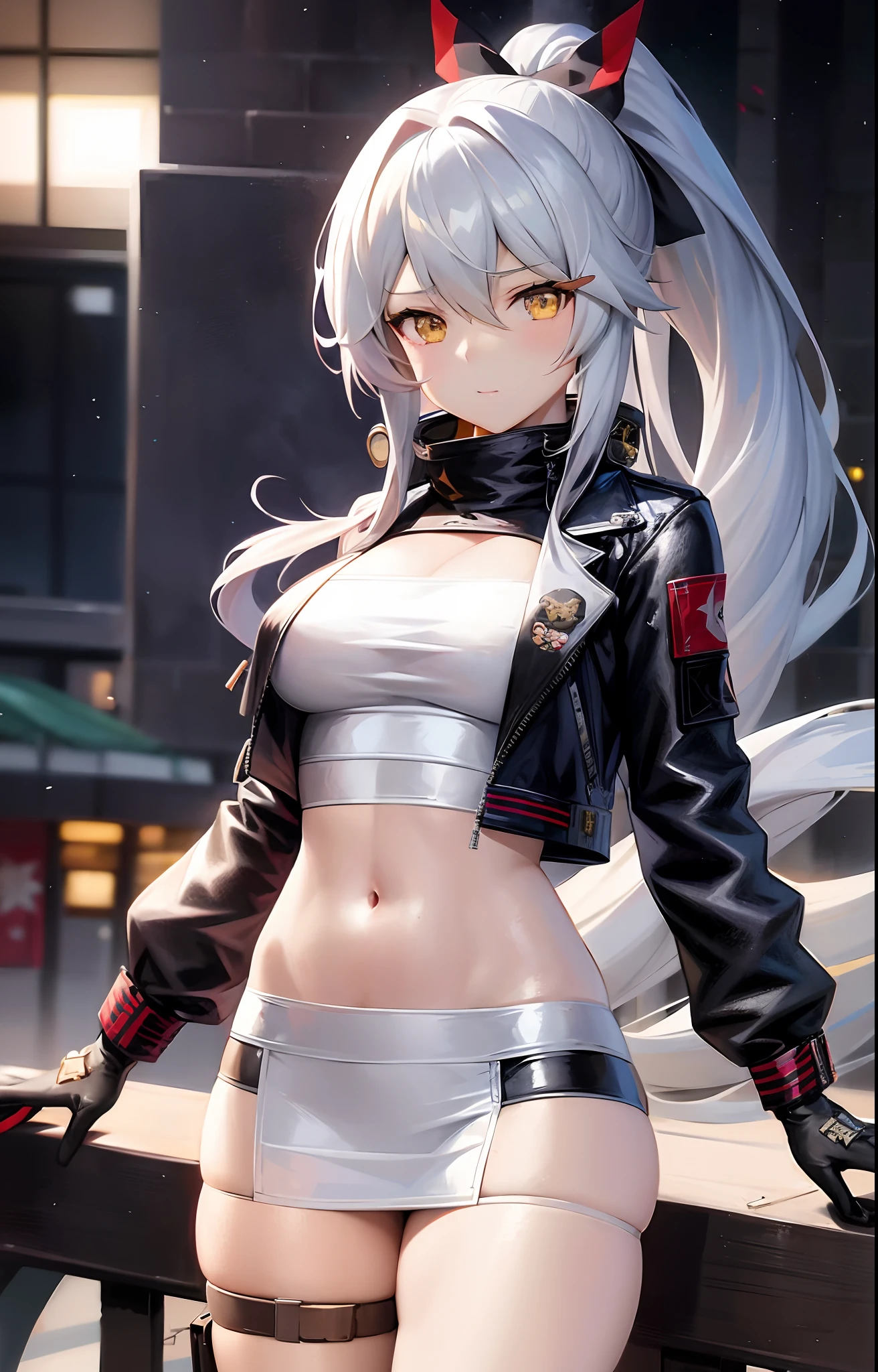anime girl with long hair and sunglasses standing next to motorcycle, kantai collection style, from girls frontline, badass anime 8 k, silver hair (ponytail), girls frontline style, fine details. girls frontline, azur lane style, girls frontline universe, seductive anime girl, anime style 4 k, anime moe artstyle, smooth anime cg art, realistic