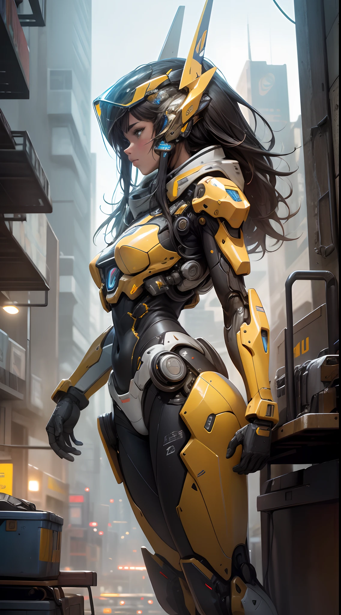 ((Best quality)), ((perfect masterpiece)), (detailed: 1.4), (Absurd), (((full body, curvy body, enormously gigantic tits, cleavage showing)), (((black hair woman))), 21-year-old woman, Beautiful sexy busty woman, giant robot pilot, wild with perfect curvy body, wearing mecha battle armor little clothing, tiny thong, clothing with Japanese cyberpunk graphic patterns, halftone pattern and vertical stripes, earth tone, coming out of the body of a giant robot