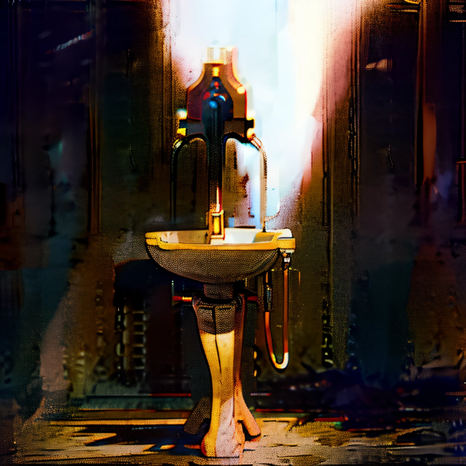 a lever faucet abandoned on the ground in a space cyberpunk moebius style environment