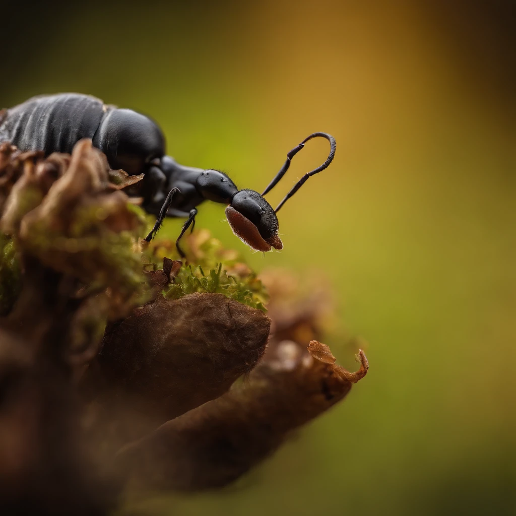 an ant on the top of mushroom