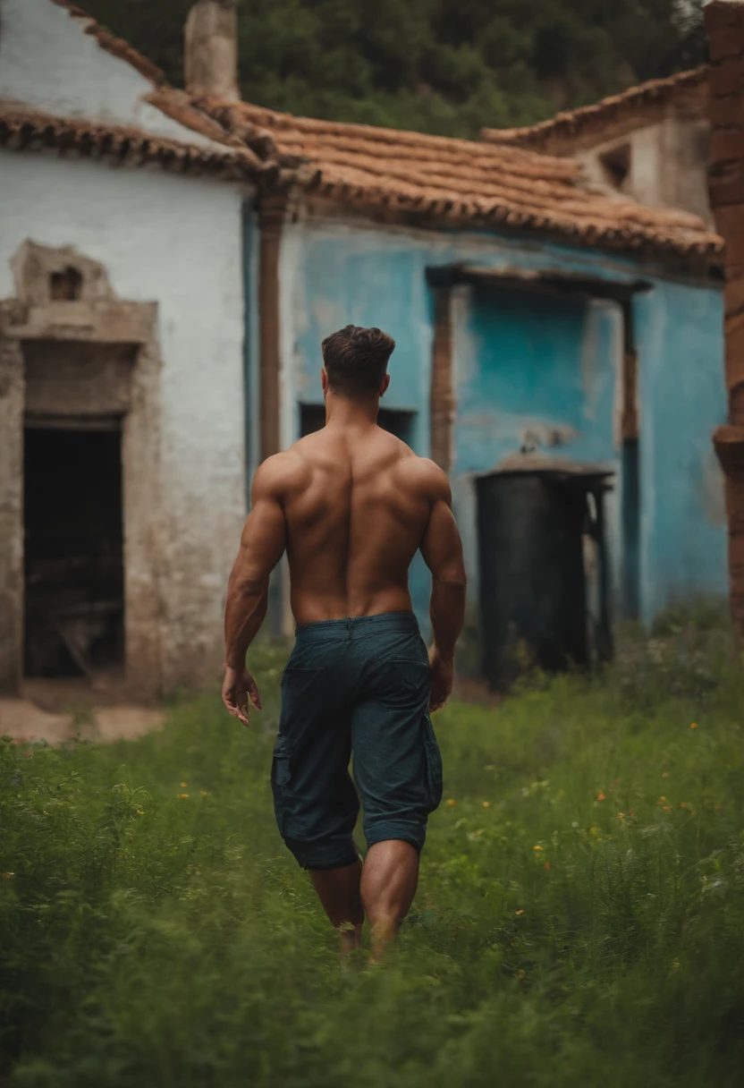 Felipe hombre fuerte y musculoso, Calle enojada, mochila, epic realistic, Cinematographer, descolorido, cosas complejas alrededor, Fondo intrincado, Empapado, Colores neutros, Un cerebro en una mano y dinero en la otra.