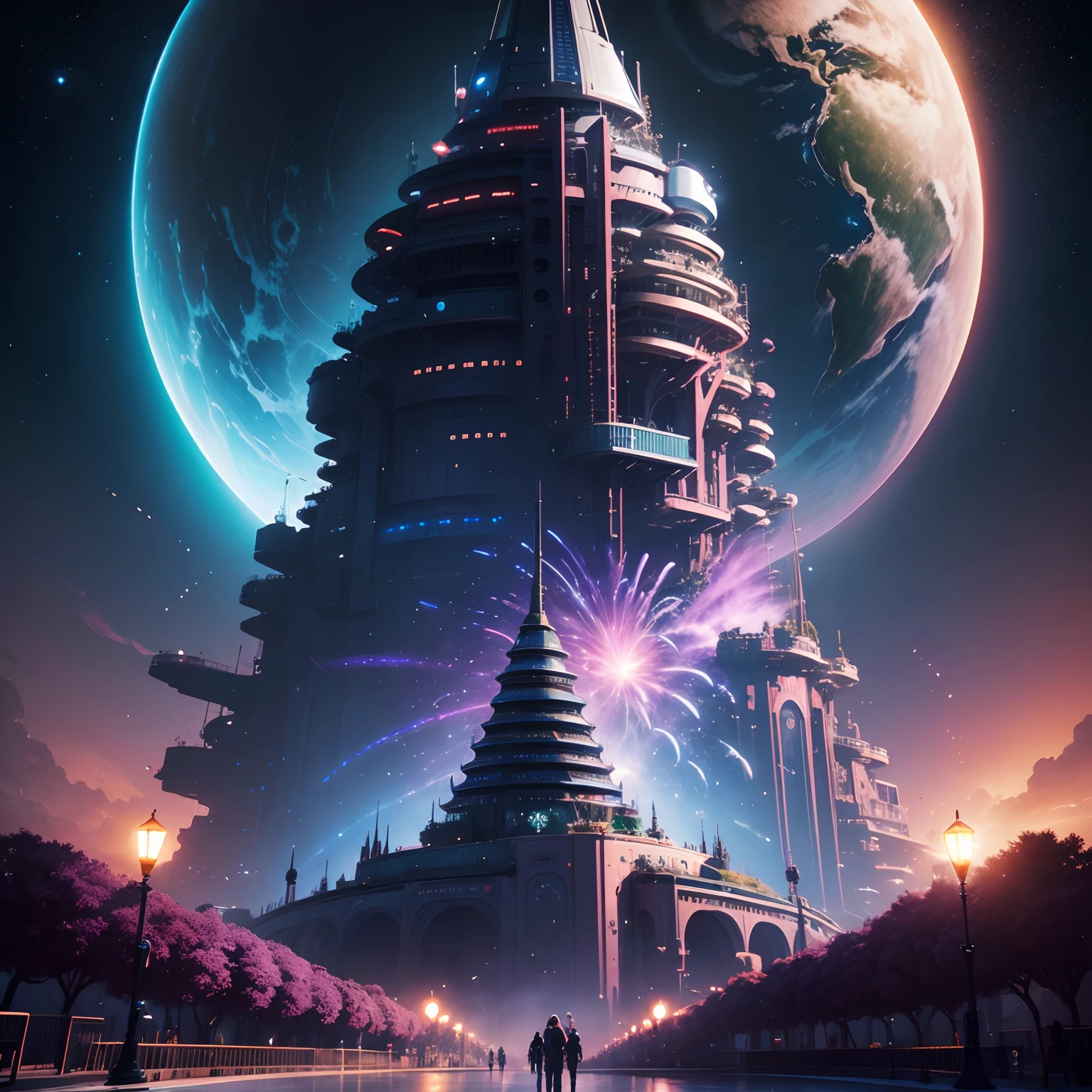cyberpunked、,epcot,planet earth,A space station,rollercoaster,SFart by,masterpiece,超A high resolution,dream,World of Dreams,Fantasia