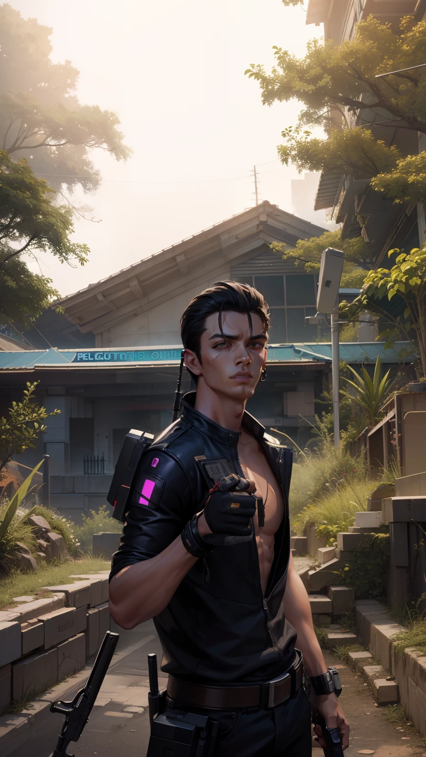 cyberpunk handsome boy ultra realistic with gf, --v 4