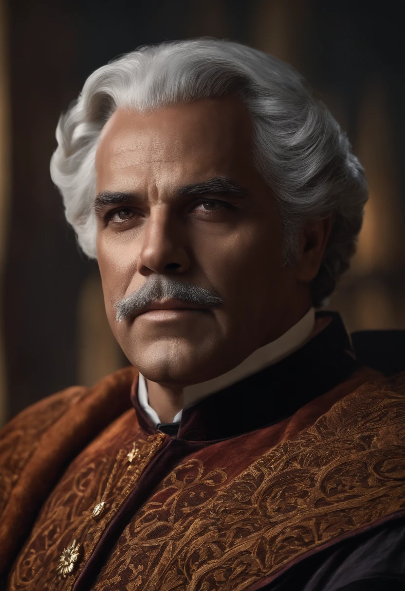 ((best quality)), ((master part)), ((Realistic)), , cabelos brancos, roupa preta, venda escura tampando seus olhos, image of the character's front view just moving his face