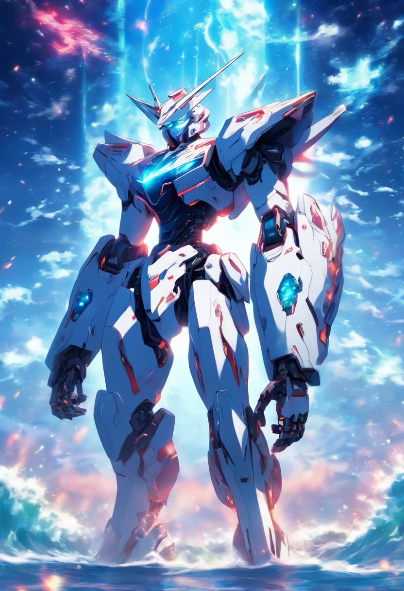 the white robot character stands next to him, in the style of nightcore, transfixing marine scenes, angura kei, precision engineering --ar 5:8