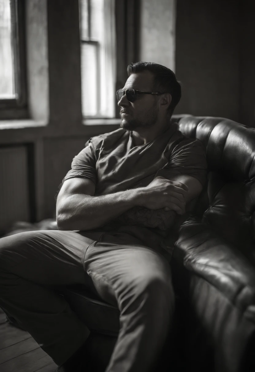 Tiger body Human male posture Lying on a recliner wearing sunglasses Hands on the back of the head Basking in the sun