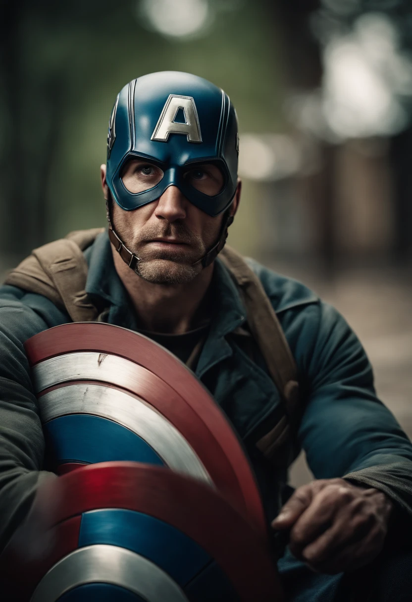 portrait of poor homeless captain america
