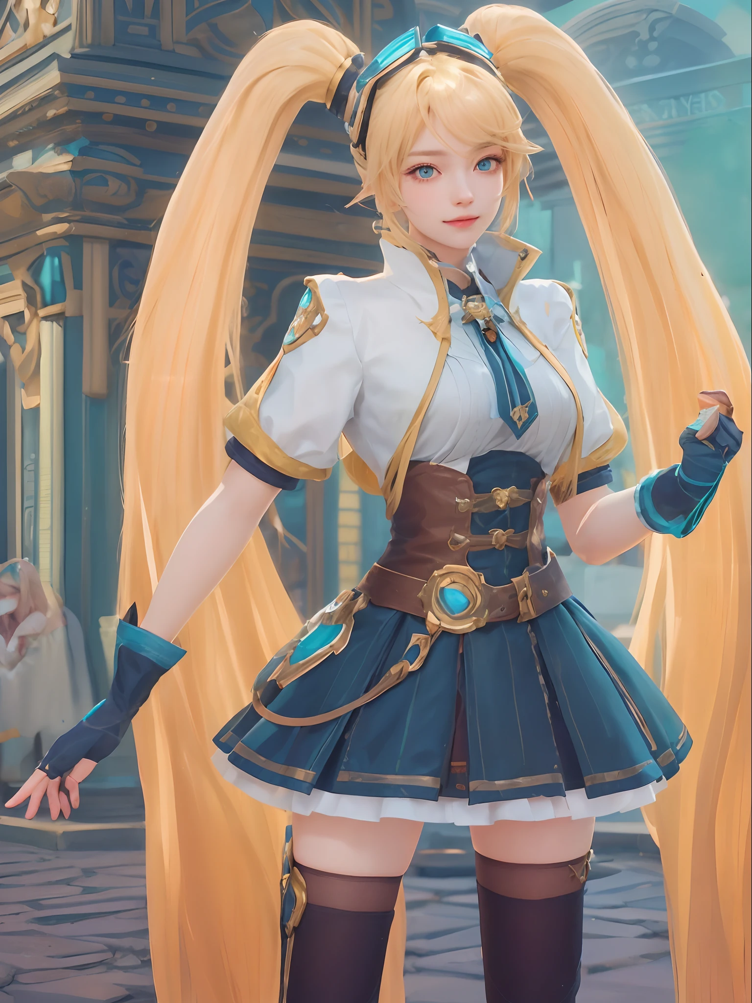 a close up of a woman with long blonde hair wearing a dress, portrait knights of zodiac girl, lovely brigitte from overwatch, brigitte from overwatch, knights of zodiac girl, pink twintail hair and cyan eyes, render of a cute girl, keqing from genshin impact, blond hair with pigtails, senna from league of legends