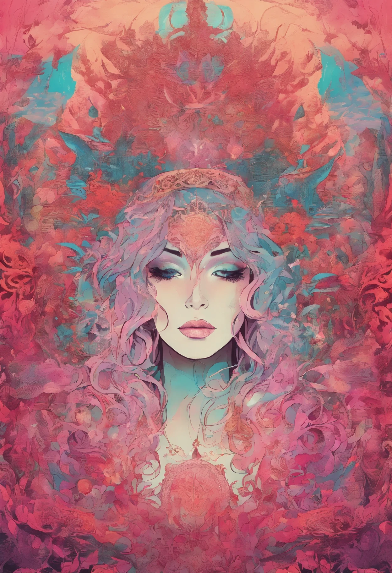 (a pink-haired demon woman,spells:1.1,glowing:1.1)(illustration)(best quality,ultra-detailed,realistic:1.37),demonic witch(demonic:1.1)(magic:1.1)(forest)(dark and mysterious,ominous atmosphere),casting powerful spells,creating magical energy(magic:1.1),vibrant pink hair(swirling pink hair)(flowing pink hair),horns(devil horns:1.1),piercing red eyes,enchanted scepter(magical scepter),elaborate dark robe,glowing magical sigils,fiery embers swirling(magical embers:1.1)(glowing embers),magical aura(glowing aura),eerie shadows,otherworldly presence(presence),sinister smile,nightfall in the background(dark night:1.1)(moonlit forest),lush and dense foliage(twisted trees)(mystical plants:1.1),mystical particles(swirling particles)(floating particles),ethereal glow(ethereal:1.1)(soft glow),faint moonlight breaking through the trees,haunting and captivating(scary atmosphere),bewitching beauty,wide range of colors(vivid colors)(contrasting colors),mystical realm,impressive details,dynamic composition,mesmerizing artwork,photorealistic style(picasso style),impressive shading and lighting,explosive energy,magical atmosphere(fantasy atmosphere),dreamlike scene