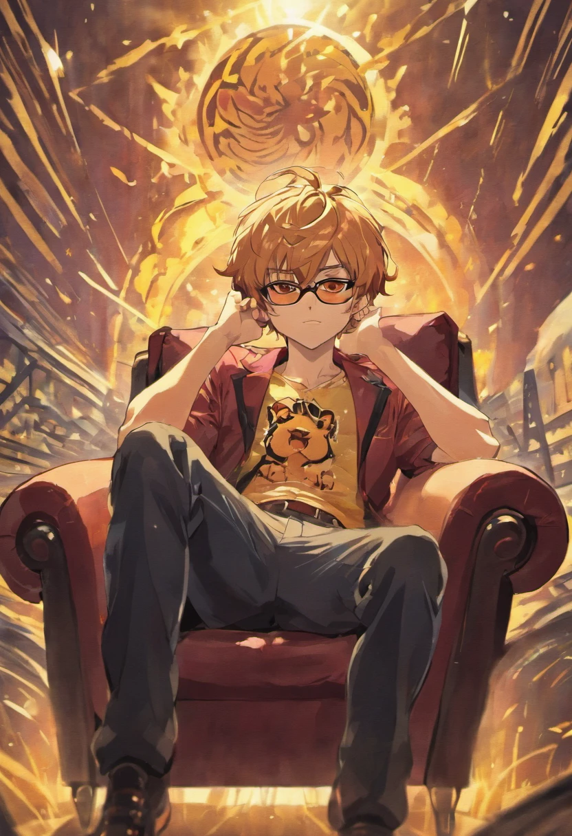 Human male tiger looks sunglasses lying on a recliner with hands on the back of his head basking in the sun