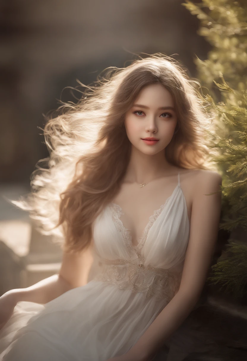 (ultra-realistic realism)、(illustratio)、(A high resolution)、(8K)、(The is very detailed)、(Best Illustration)、(Beautifully detailed eyes)、(top-quality)、(ultra - detailed)、(tmasterpiece)、(the wallpaper)、(A detailed face)、独奏、1 girl in、looking at viewert、finedetail、A detailed face、in the darkness nigth、deep shading、low tune、pureerosfaceace_V1、A smile、Long、Black shawl straight hair、46-point diagonal bangs, (swim wears)(Rounded chest)The view of the castle、、Stand against the wall