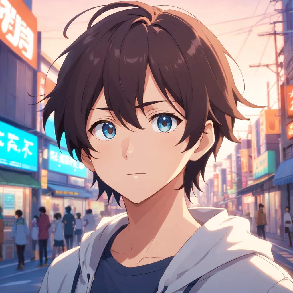 menino anime com cabelo preto e olhos azuis sentado, anime moe artstyle, menino anime, 2 d estilo anime, jovem homem de anime, personagem estilo anime, em estilo anime, anime estilizado, sombreamento estilo anime plano, estilo anime masculino, retrato estilo anime, cara de anime alto com olhos azuis, estilo anime plano, em estilo anime, arte anime de alta qualidade, Olhando para o ceu de costa
