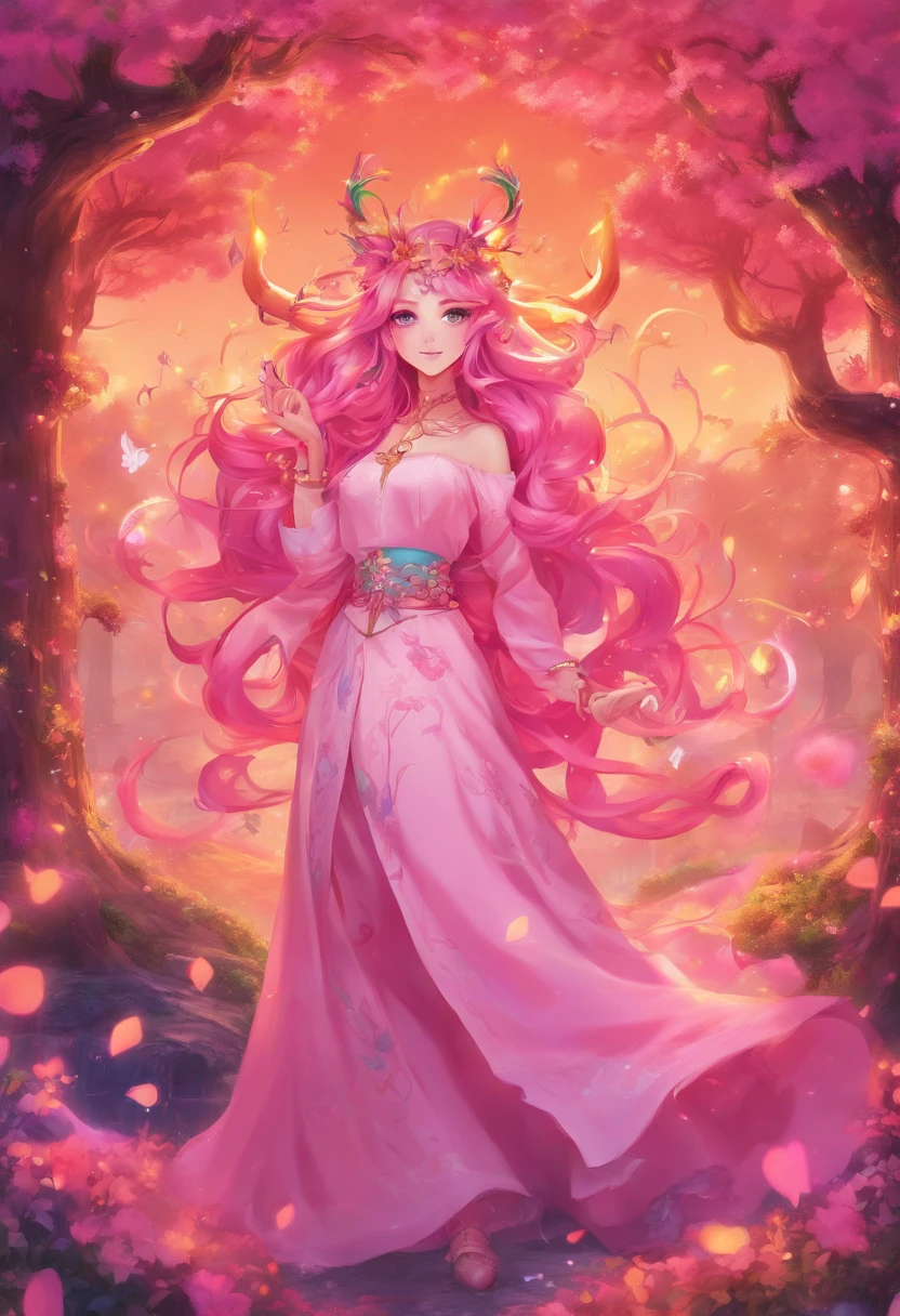 (a pink-haired demon woman,spells:1.1,glowing:1.1)(illustration)(best quality,ultra-detailed,realistic:1.37),demonic witch(demonic:1.1)(magic:1.1)(forest)(dark and mysterious,ominous atmosphere),casting powerful spells,creating magical energy(magic:1.1),vibrant pink hair(swirling pink hair)(flowing pink hair),horns(devil horns:1.1),piercing red eyes,enchanted scepter(magical scepter),elaborate dark robe,glowing magical sigils,fiery embers swirling(magical embers:1.1)(glowing embers),magical aura(glowing aura),eerie shadows,otherworldly presence(presence),sinister smile,nightfall in the background(dark night:1.1)(moonlit forest),lush and dense foliage(twisted trees)(mystical plants:1.1),mystical particles(swirling particles)(floating particles),ethereal glow(ethereal:1.1)(soft glow),faint moonlight breaking through the trees,haunting and captivating(scary atmosphere),bewitching beauty,wide range of colors(vivid colors)(contrasting colors),mystical realm,impressive details,dynamic composition,mesmerizing artwork,photorealistic style(picasso style),impressive shading and lighting,explosive energy,magical atmosphere(fantasy atmosphere),dreamlike scene