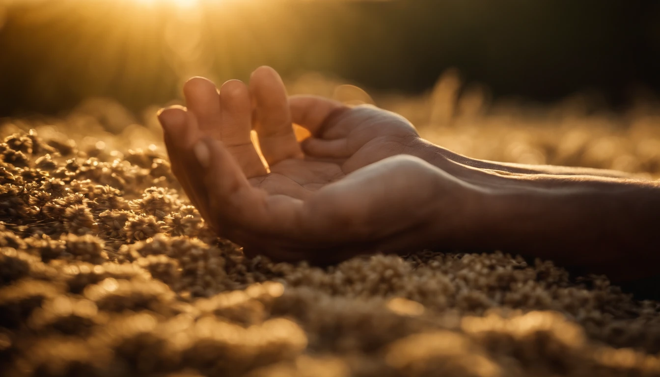 Crie uma imagem de Jesus com uma coroa, mas sem mostrar seu rosto. Use symbolic elements, like outstretched hands or an aura of light, para representar sua divindade e poder.