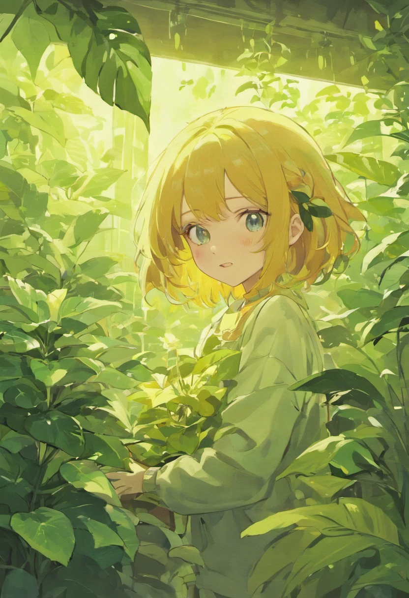 plant, potted_plant, leaf, multiple_girls, closed_eyes, smile
