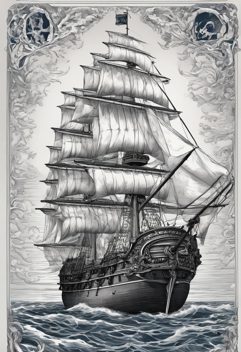 Edward Teach, con sus barbas trenzadas por las tormentas marinas, emerge como un temible pirata en el Caribe del siglo XVIII. Su figura corpulenta y cabello oscuro se destacan en su vestimenta de pirata, marcando su presencia en el barco negro como la muerte.