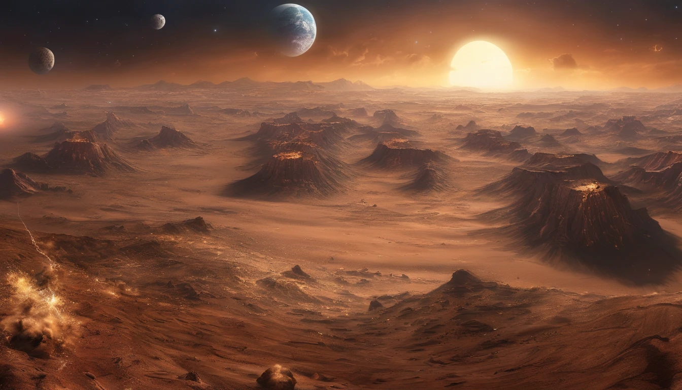 Huge planet, Abundant desert, the night, starrysky, surrealism, Masterpiece, A high resolution, 16k