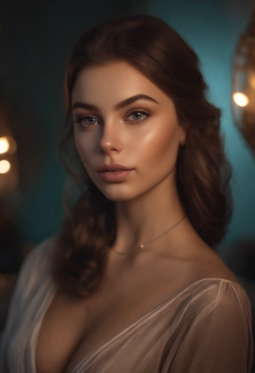 arafed woman fully , sexy girl with brown eyes, ultra realistic, meticulously detailed, portrait sophie mudd, brown hair and large eyes, selfie of a young woman, bedroom eyes, violet myers, without makeup, natural makeup, looking directly at the camera, face with artgram, subtle makeup, stunning full body posing in the night club, medium to large size bust