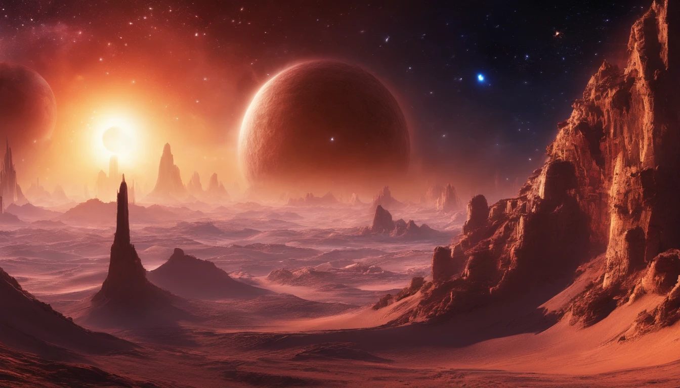 Huge planet, Abundant desert, the night, starrysky, surrealism, Masterpiece, A high resolution, 16k