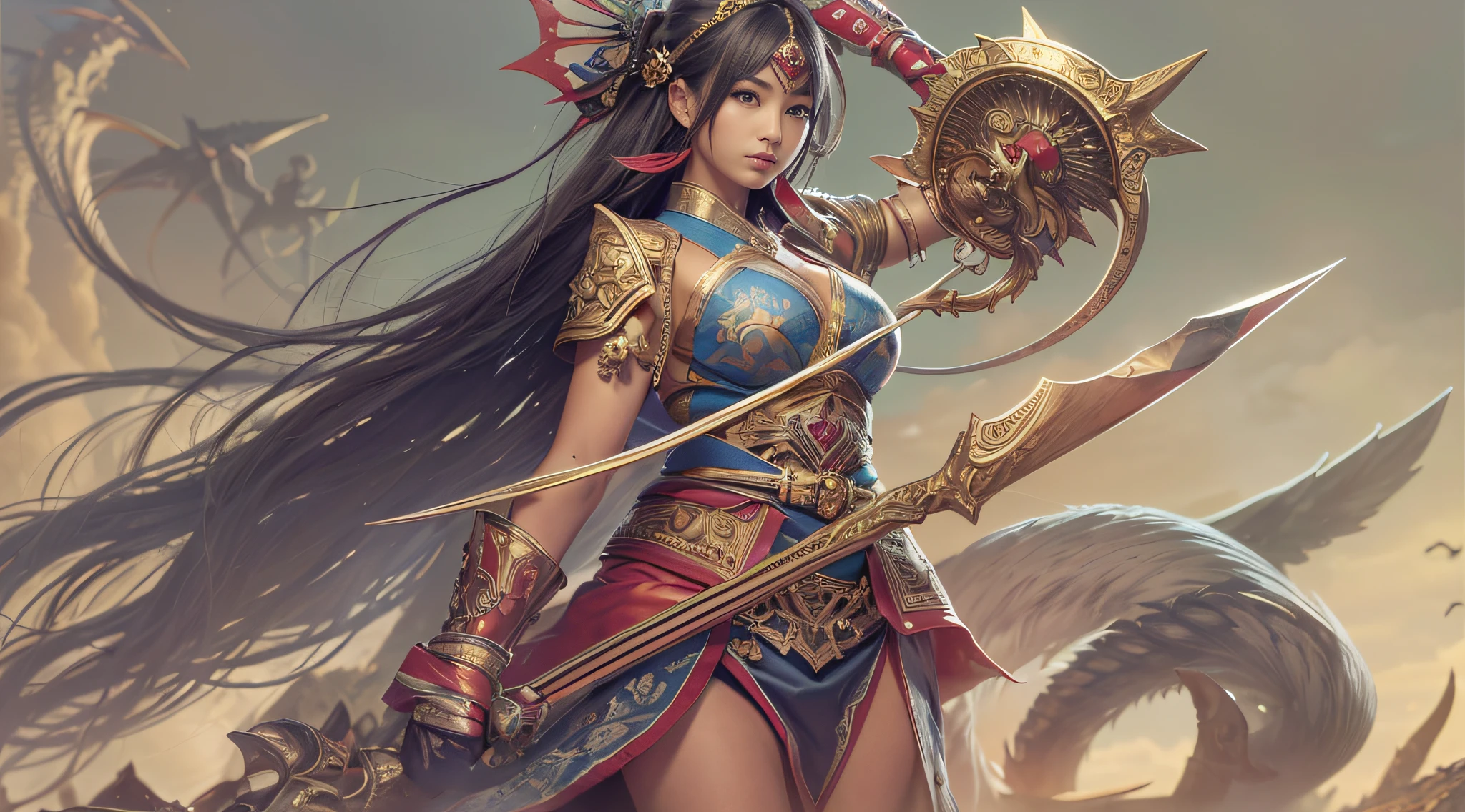 photorealistic portrait, high-res, Soft light,1woman, bara, full body image, Slender Figure, Beautiful hips, gleaming skin, Overflowing big breasts, Charming gestures, Reveal the breasts........., (higly detailed face), Beautiful Chinese Armor